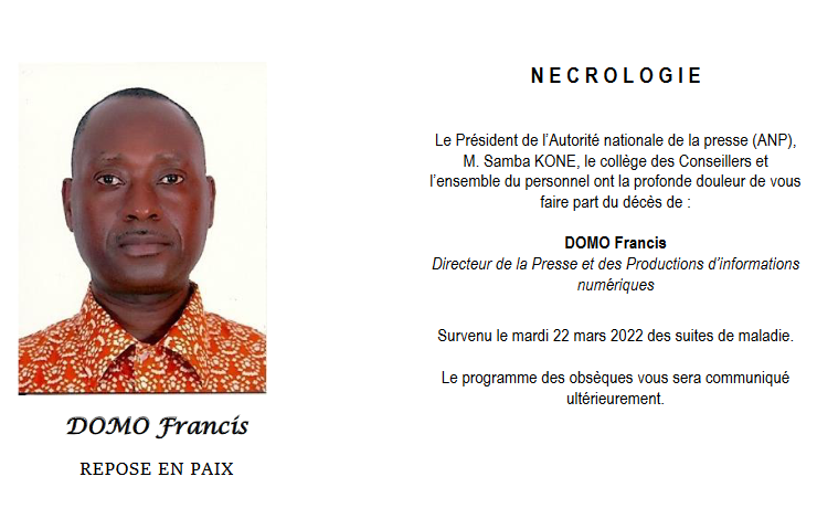 Côte d’ivoire : décès du directeur de la Presse et des Productions d’informations numériques de l’ANP
